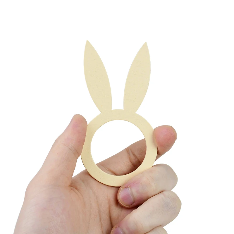 

10pcs Wooden Rabbit Ear Napkin Rings Tissue Napkin Holder Wood Crafts for Home Easter Party Decoration Supplies Dinner Tableware