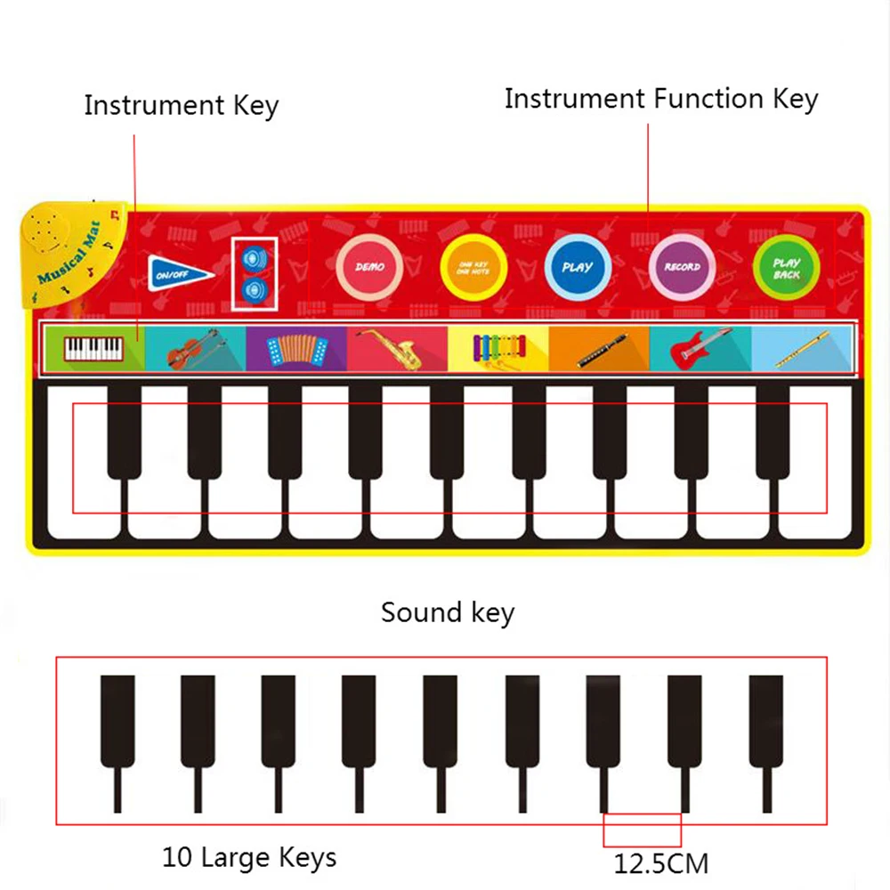 

148 * 60cm/ 58 * 24in Musical Mat Foldable Piano Mat Kids Keyboard Electronic Music Carpet Touch Play Learning Singing Blanket