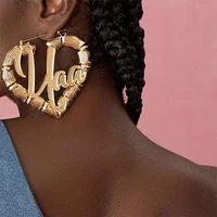 uwin hiphop jewelry stainless steel bamboo hoop earrings customize name earrings big trendy fasshion accessories jewelry