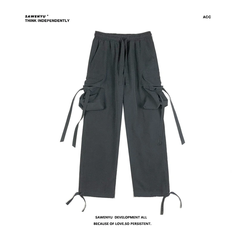

Mens Oversized Wide Leg Harem Cargo Pants with Webbing for 2021 Fashion Trends Dark Goth Clothing Japan Teen Harajuku Streetwear