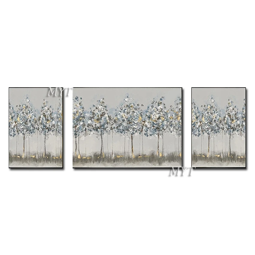 

3 Pieces Abstract Knife Birches Trees Oil Painting Group 3 Panels Canvas Wall Art Set Hot Selling Wall Pictures Canvas Craft