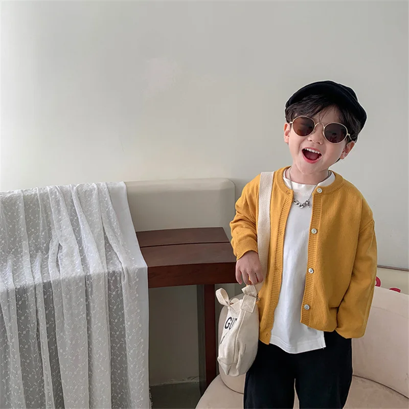 Осень 2021 новинка модные кардиганы для мальчиков карамельных цветов свитера