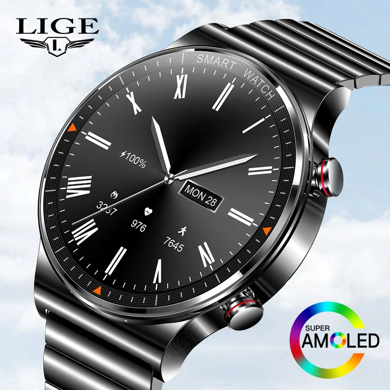 

LIGE Smart Watch Men AMOLED 454*454 HD 1.39 inch Bluetooth Call Watches IP68 Waterproof Smart Clock Music Player Smartwatch Men