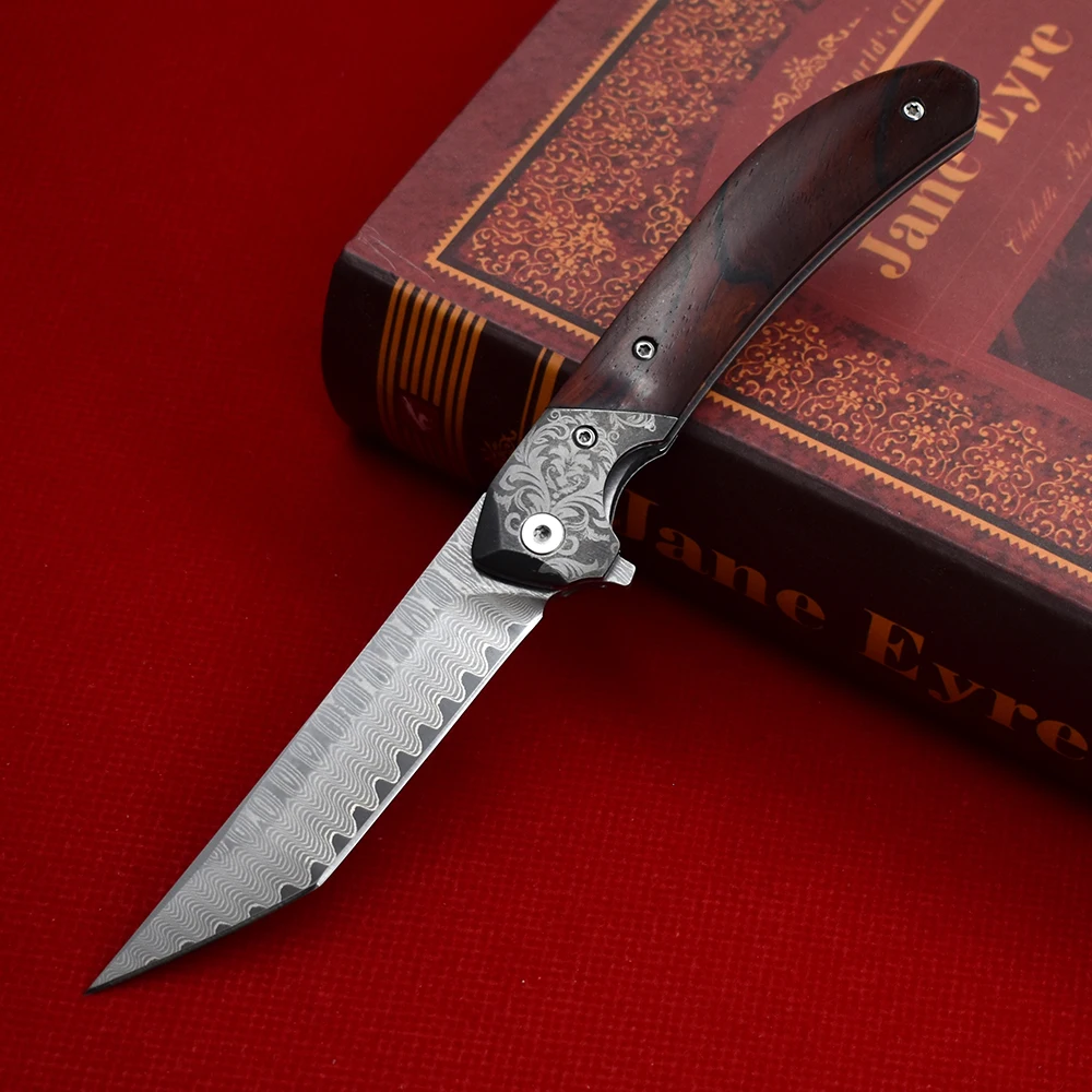 Складной нож из дамасской стали высокопрочный портативный Клинок для выживания
