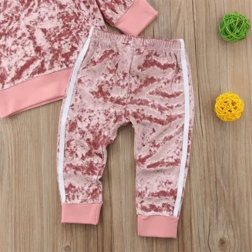 

2020 Autumn Winter Velvet Kids Baby Girls Clothes Sets Solid Long Sleeve T-shirt Tops + Pants 2PCS Outfit Sets 1-5T Dropshipping