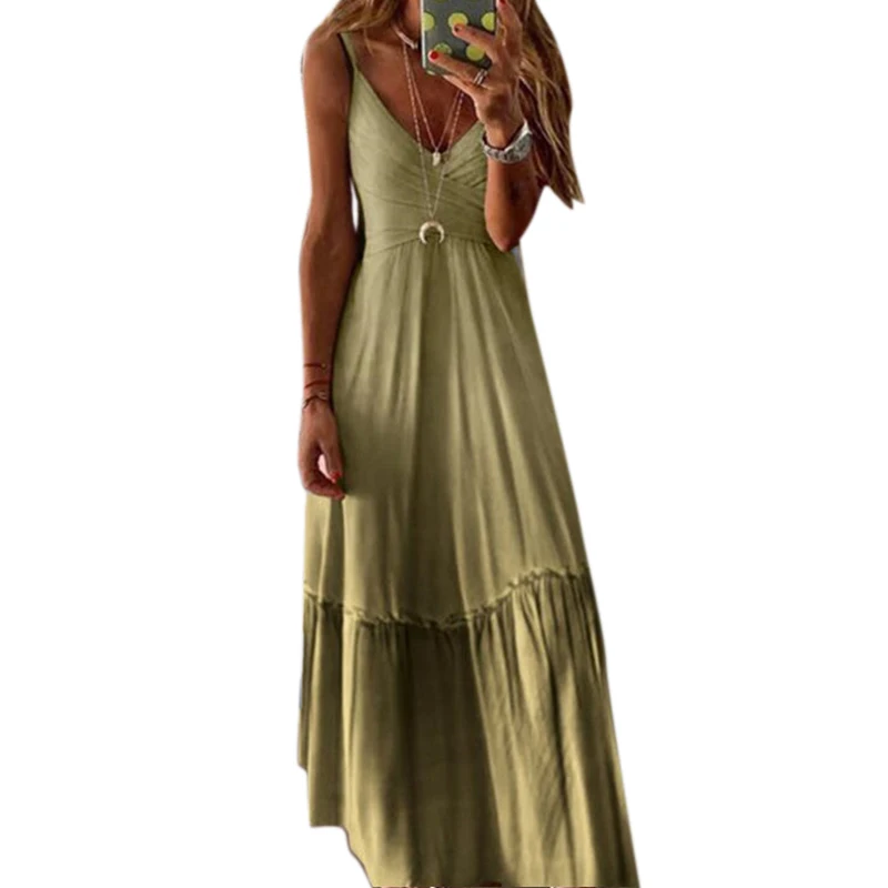

Vicabo Gradient Color Dress Women V Ncek Straps Dresses A-line Female Casual Female Loose Beach Vestidos