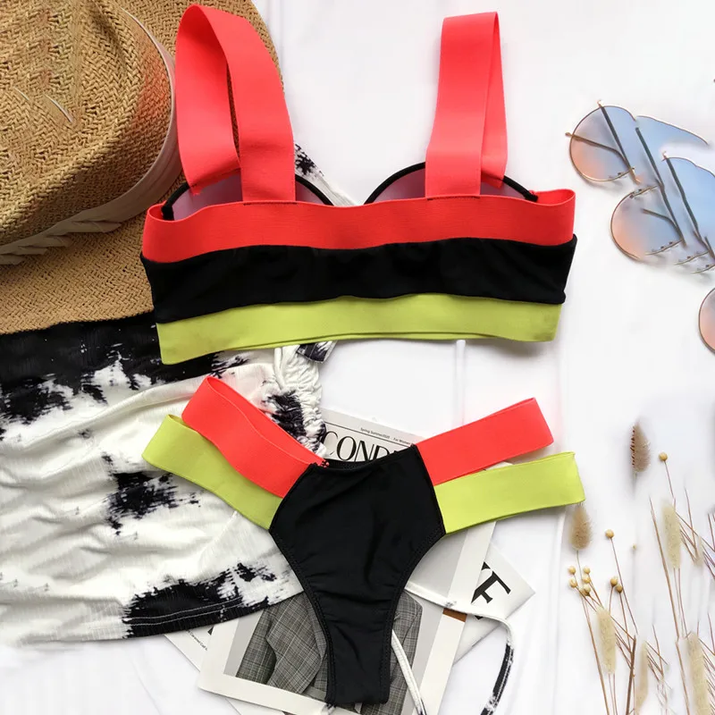 

Womens Bikini Set Sports Swimsuit Contrast Bandage Swimsuit Bathing Suit