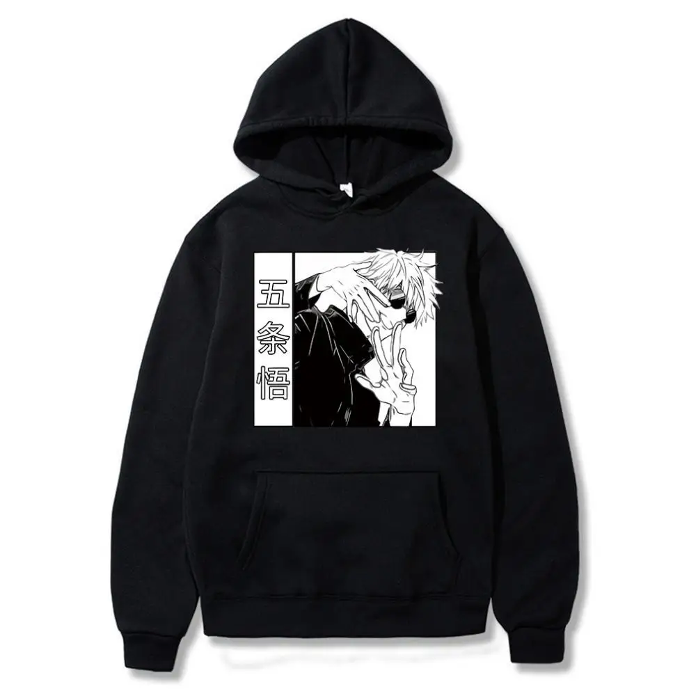 

New Anime Jujutsu Kaisen Gojo Satoru Itadori Men Hoodie Hip Hop Loose Fleece Male Clothes Sweatshirt Unisex Streetwear Tees Tops