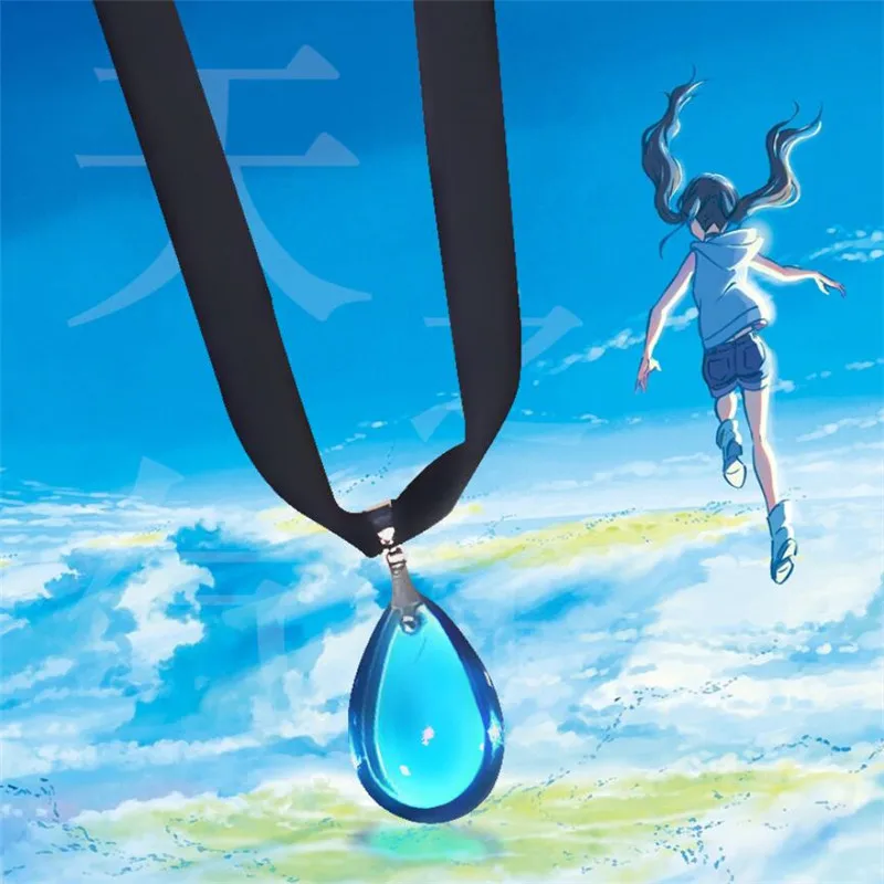 

Movie Weathering With You Necklace Cosplay Tenki no Ko Amano Hina Neck Chain Cartoon Blue Pendant Necklet Christmas Gift