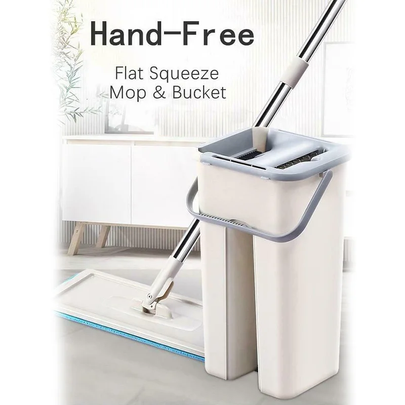Mop Bucket System Handsfree Squeeze 2 in 1 Wash Dry with Reusable Flat Pads P666 | Дом и сад