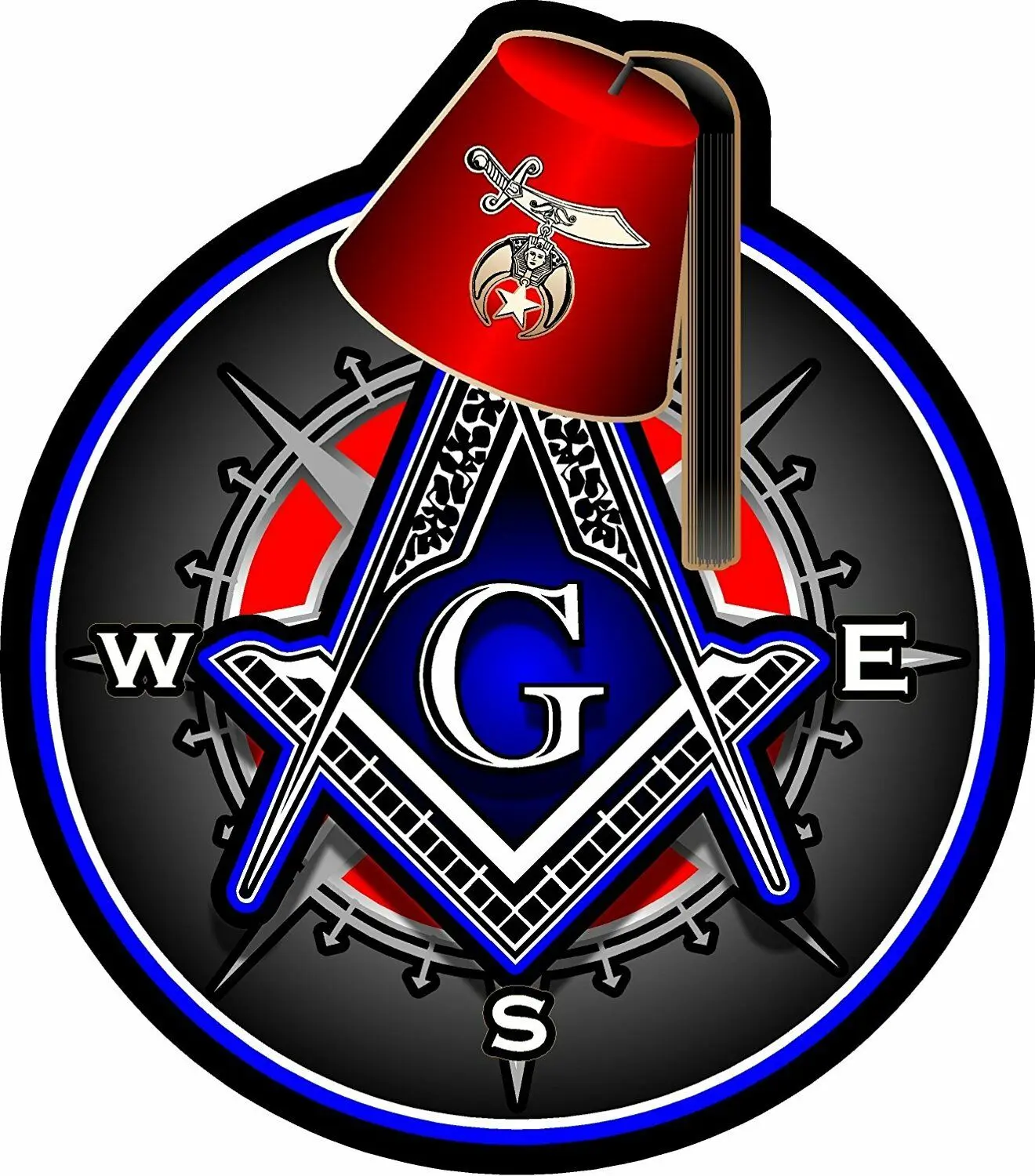 

ProSticker 118 (One) 4" Masonic Shriner Compass Square Fez Decal Sticker Lodge PVC Sticker Decal for Motos Car Laptop Luggage