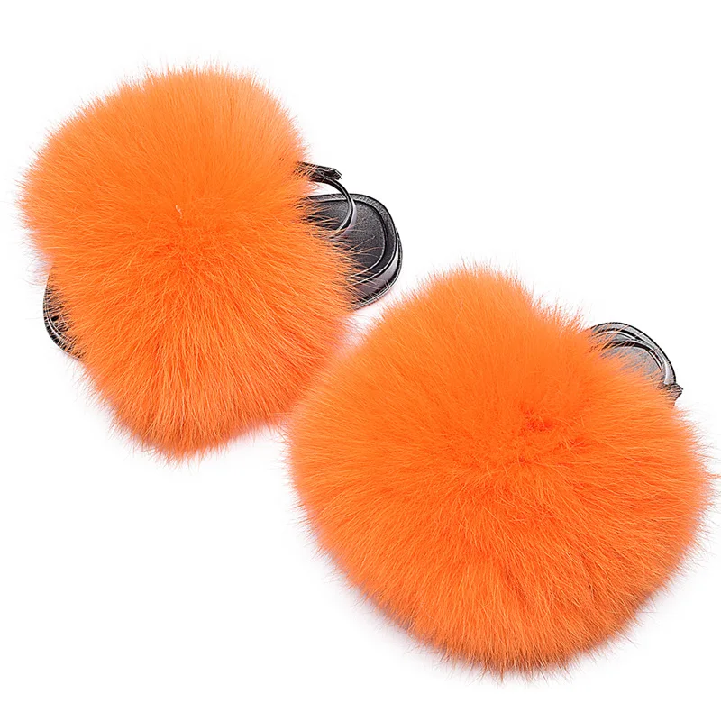 

Kids Fur Slippers Fluffy Raccoon Fur Slides Fluffy Real Fox Fur Flip Flops Children's Lacing Open-toe Sandals Cute Rainbow Shoes