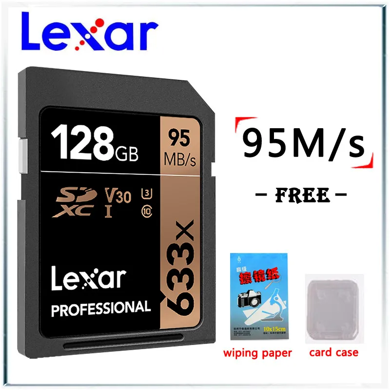 Lexar натуральная 95 МБ/с. 633x16G sd-карты 64GB 32GB 128 ГБ флеш карта SDHC/SDXC U3 Class 10 флэш карты памяти SD карты для DSLR HD видео карта - Емкость: 128GB
