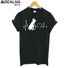 Женская футболка с коротким рукавом, Повседневная летняя футболка из 100% хлопка с принтом сердечного ритма и немецкой овчарки, женские топы