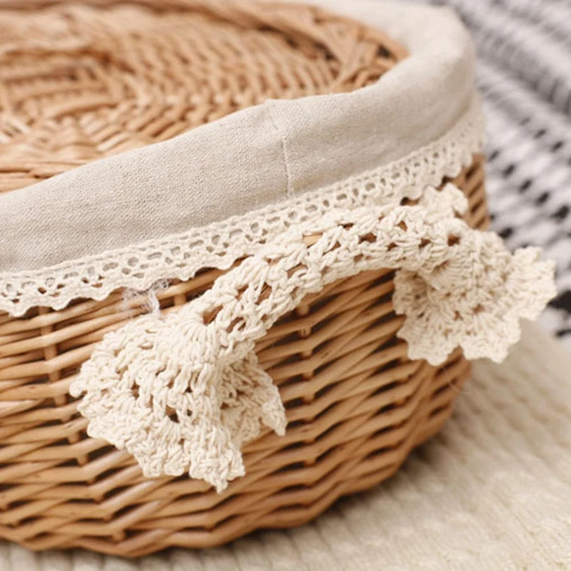 

1x Wicker Rattan Storage Basket with Lid Snack Basket & 2Pcs Kitchen Stainless Steel Food Mesh Cover