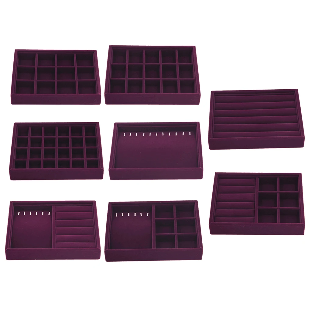 

Fashion Elegant Purple Velvet Jewelry Tray Stackable Jewelry Display Case Box Holder Organizers Storage