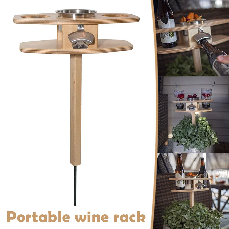 

Outdoor Folding Insert The Ground Wooden Wine Rack Simple Removable Wooden Beers Rack For Travel Portable Tool Mesa Plegable