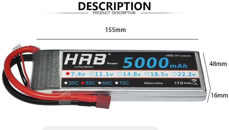 HRB 2S 7,4 V Lipo батарея 2200mah 2600mah 3000mah 3300mah 4000mah 5000mah 6000mah 8000mah 12000mah 16000mah T Deans RC части 60C