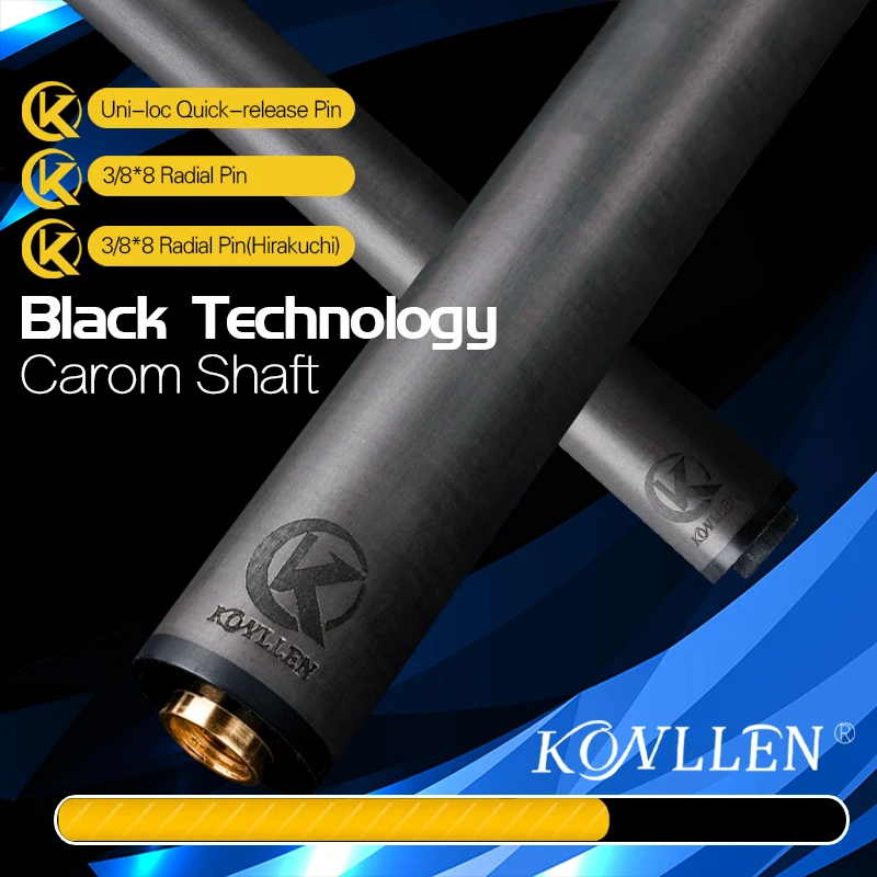 KONLLEN Carom Cue Stick Shaft Billiard Carbon Fiber Uni-loc Radial Pin 3/8*8 Pin Joint 69cm Length Carbon Kit Carom Cue Shaft