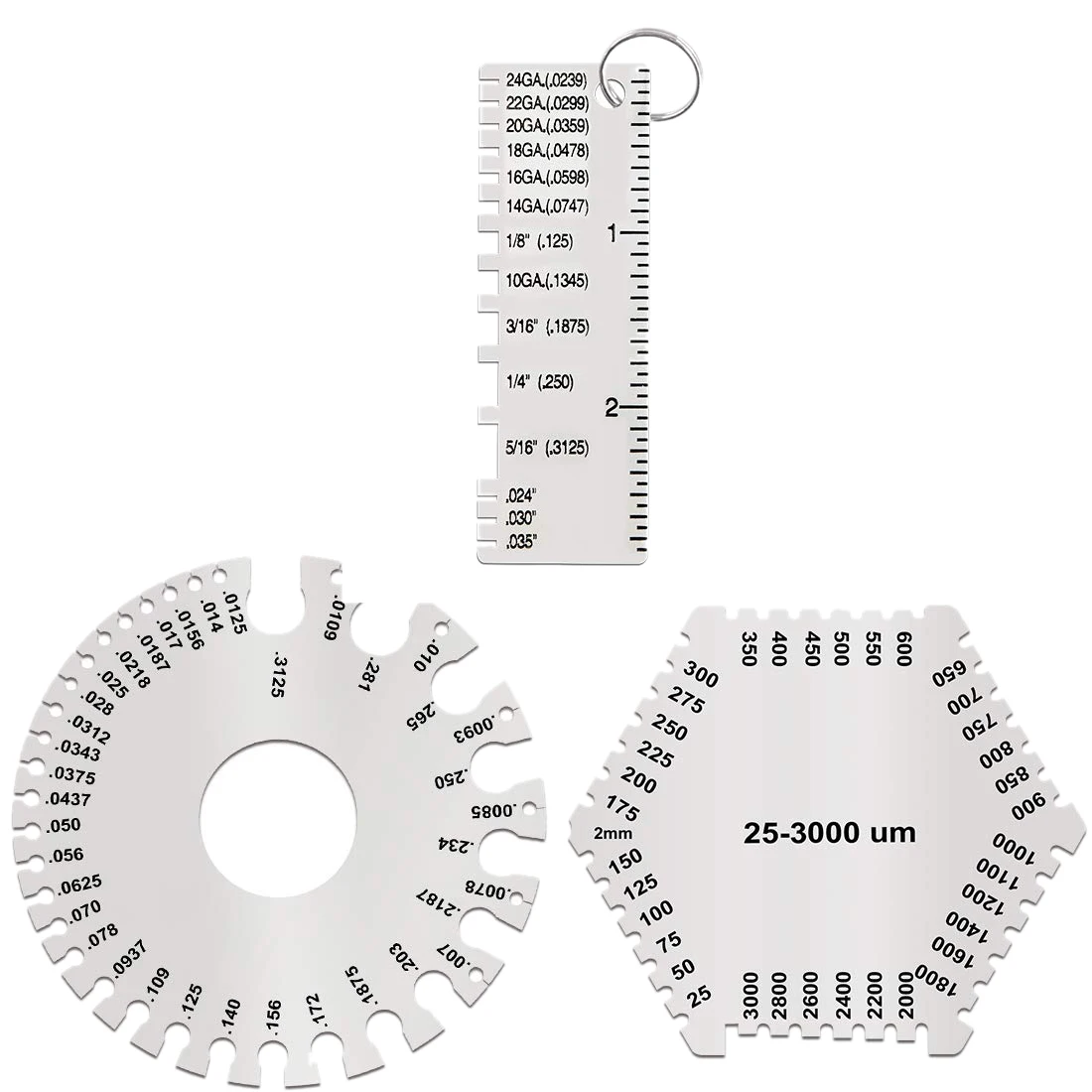 

HLZS-3 Pcs Stainless Steel Welding Gauge Set Wet Film Comb Wire Metal Sheet Thickness Gauge Round Dual-Sided Wire