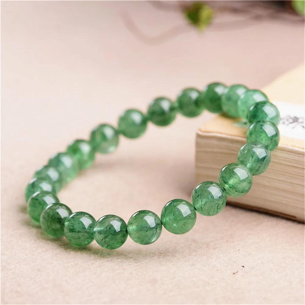 

Grade AA Natural Green Strawberry Quartz Beaded Bracelet 8mm 10mm 12mm 14mm Round Bead Bangle Stretch Prayer Bracelet BR016
