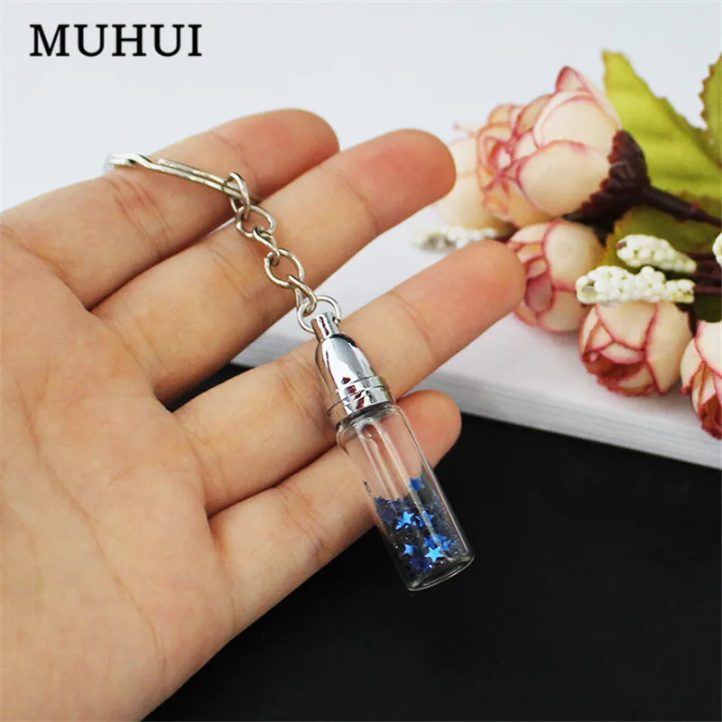 

3 Size Glass Bottle Pendant Keychain Wish Secret Keep Small Bottle Key Chain Women Gift