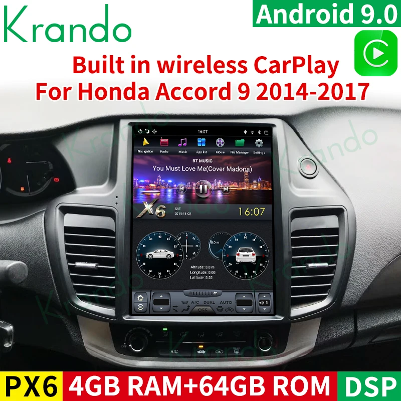 Автомагнитола Krando мультимедийный плеер на Android 9 0 12 1 дюйма для Honda accord 2013