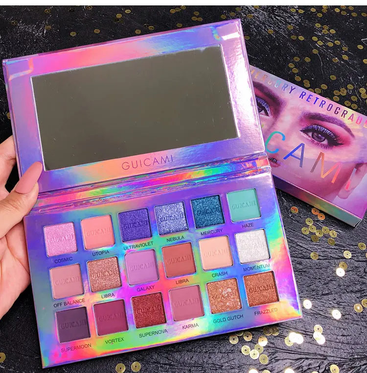 Палитра теней для век 18 цветов сияющий синий металлик мерцающие матовые