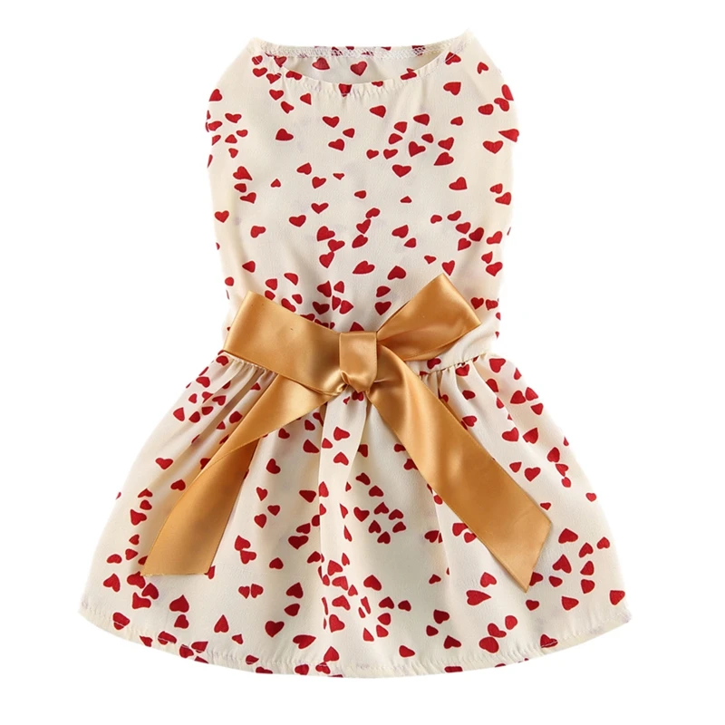 Polka Dot Ribbon Dog Dress Clothes Cozy Sleeveless Shirt Pet Sundress Princess Party Small Skirt 1 | Дом и сад