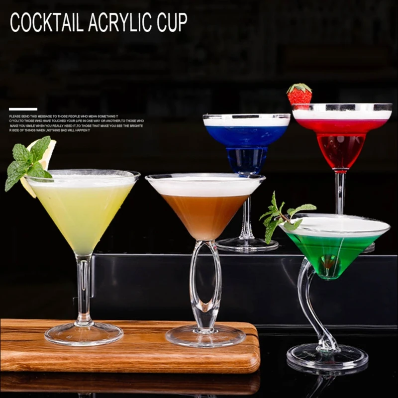 

Стеклянные стаканы для мартини из акрилового материала, Прозрачные коктейльные чашки, стаканы для мартини, кружка для вечеринки, стаканы дл...