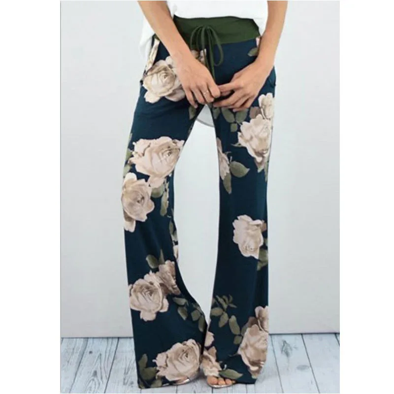 

High Waist Pants Plus Size Printed High Waist Casual Wide-leg Trousers Drawstring 2020 Holiday Clothes Harajuku Full Length