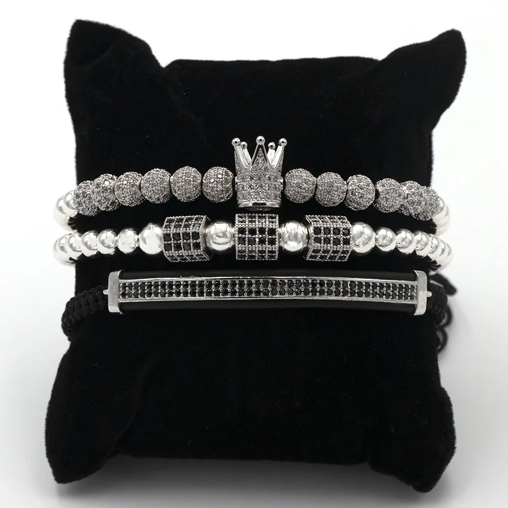 Hexagonal set silver Мода роскошный Римский Королевский браслет с шармом с короной для мужчин Золотой Плетеный Регулируемый мужской браслет для хип хоп ювелирный подарок - Metal Color: Hexagonal set silver