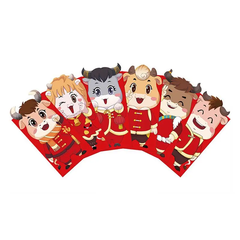 

JW-2021 Cartoon Red Envelopes New Year Three-dimensional Special-shaped Red Envelope New Year's Eve Red Envelope Bag 6 Pcs