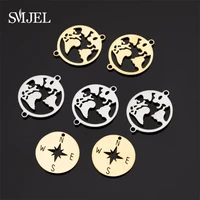 smjel trendy world map charms round earth travel pendant jewelry making necklaces diy bracelet compass breloque stainless steel