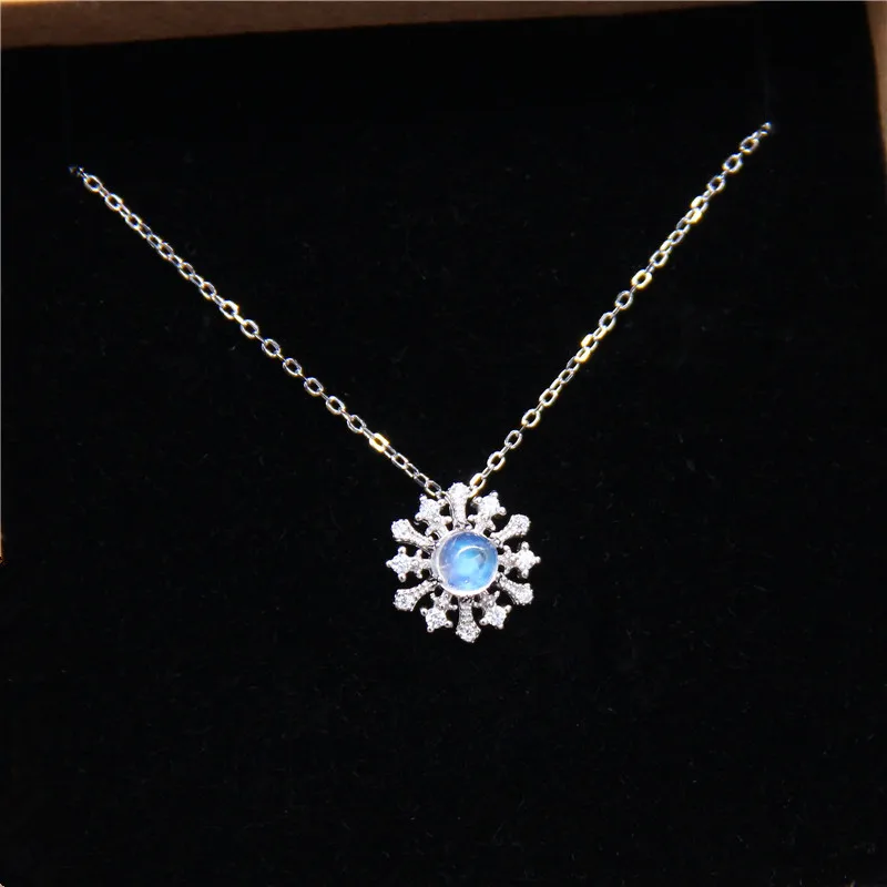 Ожерелье с подвеской из натурального лунного камня в виде снежинок цепочка до