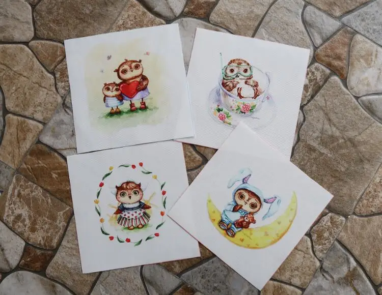 6 шт. ночное хлопковое белье Сова покрашенного вручную живопись цифровые