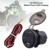 12v motorcycle 2 4a usb phone charger led voltmeter handlebar mount with mounting bracket