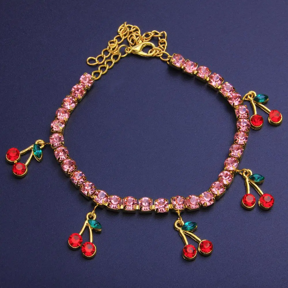 

Boho Cherry Anklets For Women Crystal Bracelet On The Leg Gold Color Sweet Fruit Foot Chain Fashion Charm Foots Accessories Gift
