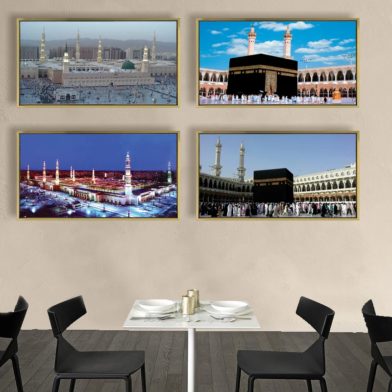 

Canvas Posters of Religious Church Buildings, The Famous Holy Land Islamic Mecca Great Mosque, and Muslim Medina Art Paintings