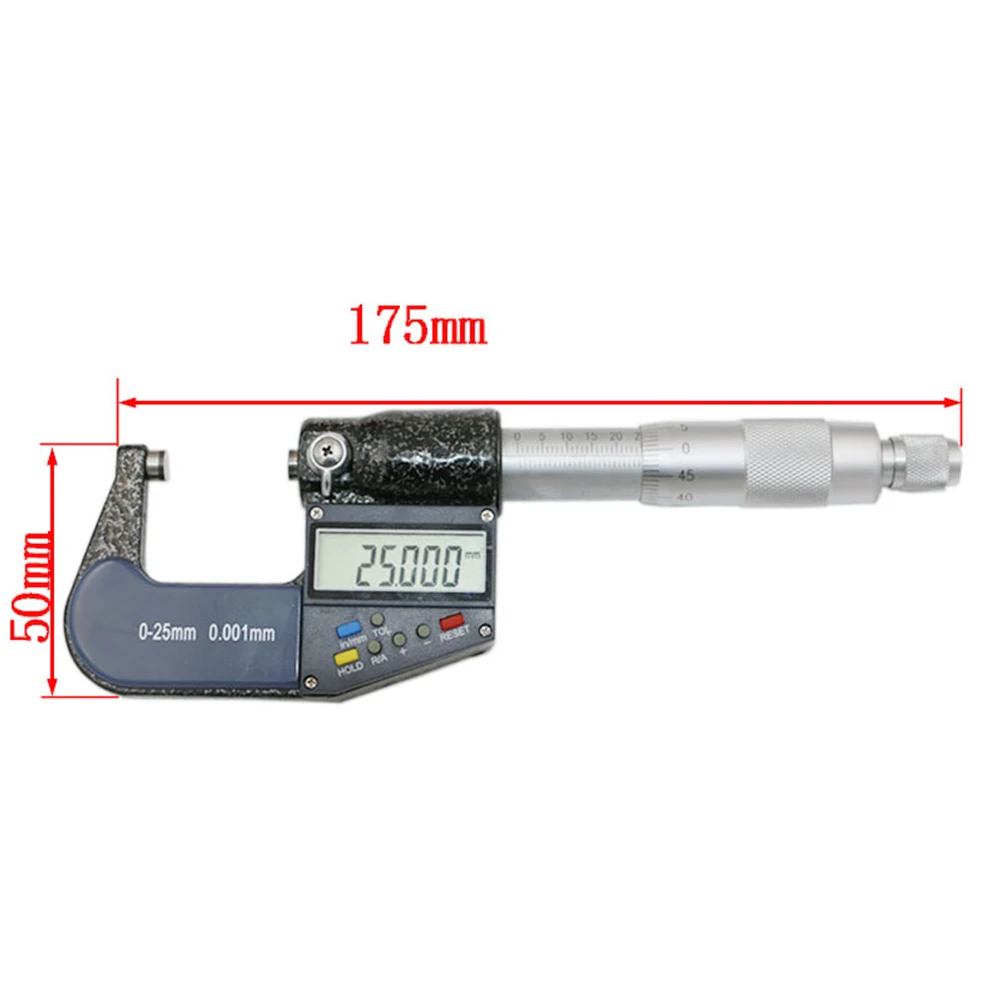 0-25mm Caliper Gauge Battery Powered LCD Display Outside Electronic Meter Carpentry 0.001mm Scale Digital Micrometer Portable |