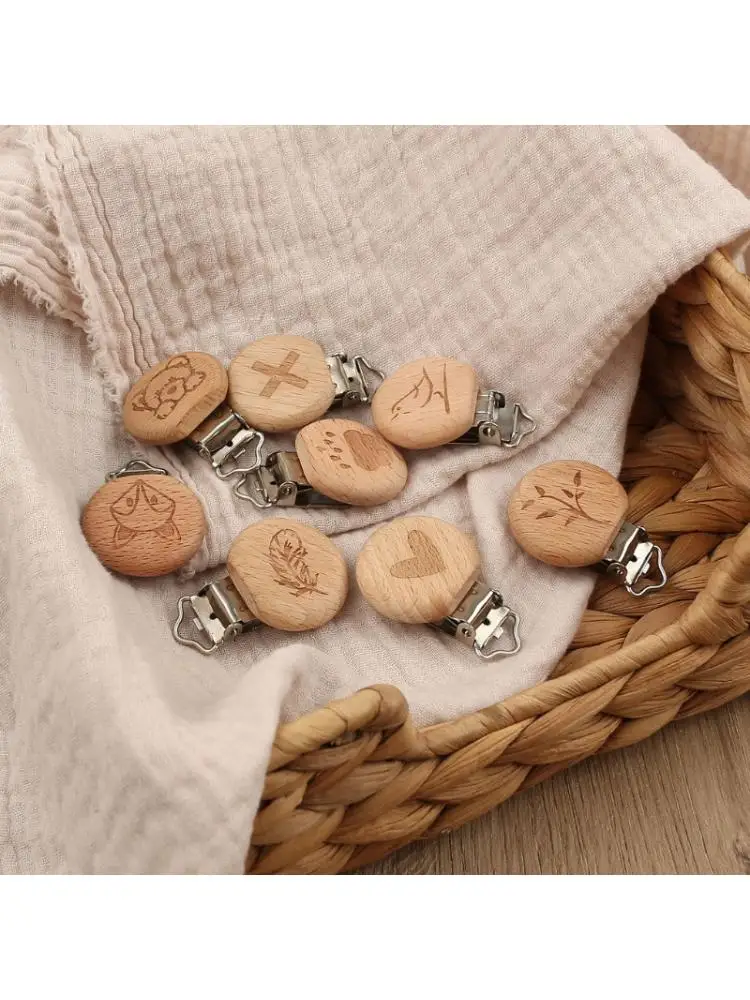 

Beech Wooden Clip Round Dummy Clip Baby Teething Pacifier Chain Holder Making