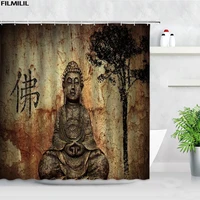 Indian Meditation Buddha Shower Curtains Set Zen Retro Style Modern Home Decor Bathroom Polyester Fabric Bathtub Bath Curtain