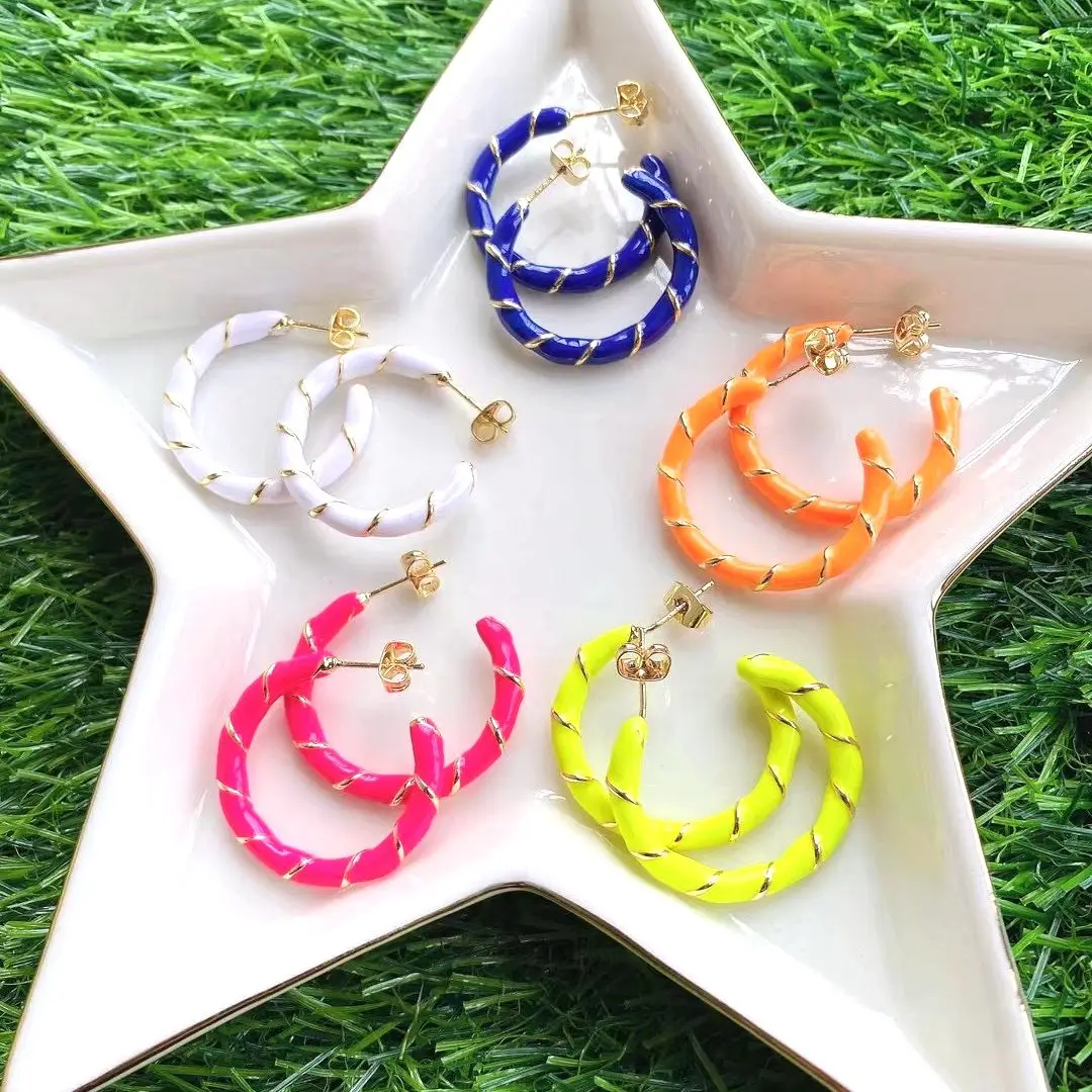 

5Pairs Neon big round earrings for women,colorful enamel jewelry fashion 2021,wholesale cuff earring