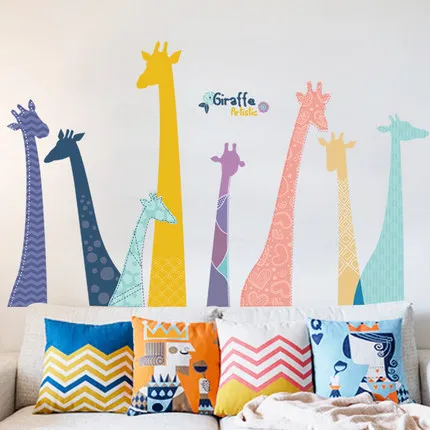 

Красочные наклейки на стену в форме жирафа для спальни, гостиной, украшения дивана, фон для стены, модные наклейки для коридора, крыльца
