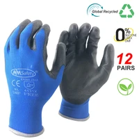 12pairs protective work mens construction garden glove flexible blue nylon safety work womens thin gloves