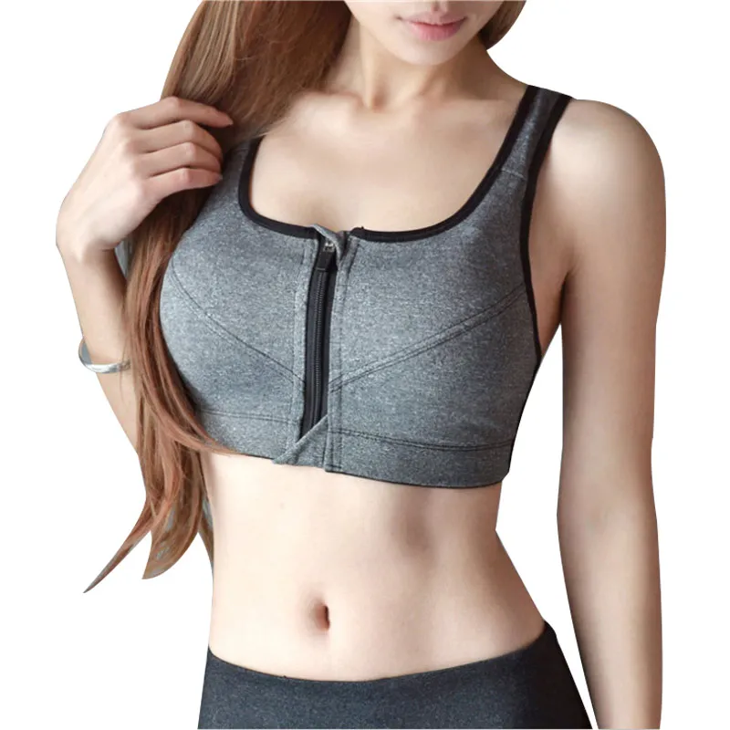 Женский спортивный бюстгальтер топ для фитнеса ударопрочный на молнии пуш-ап