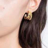 enfashion multilayer stainless steel stud earring for women gold color piercing earrings fashion jewelry party pendientes e1249