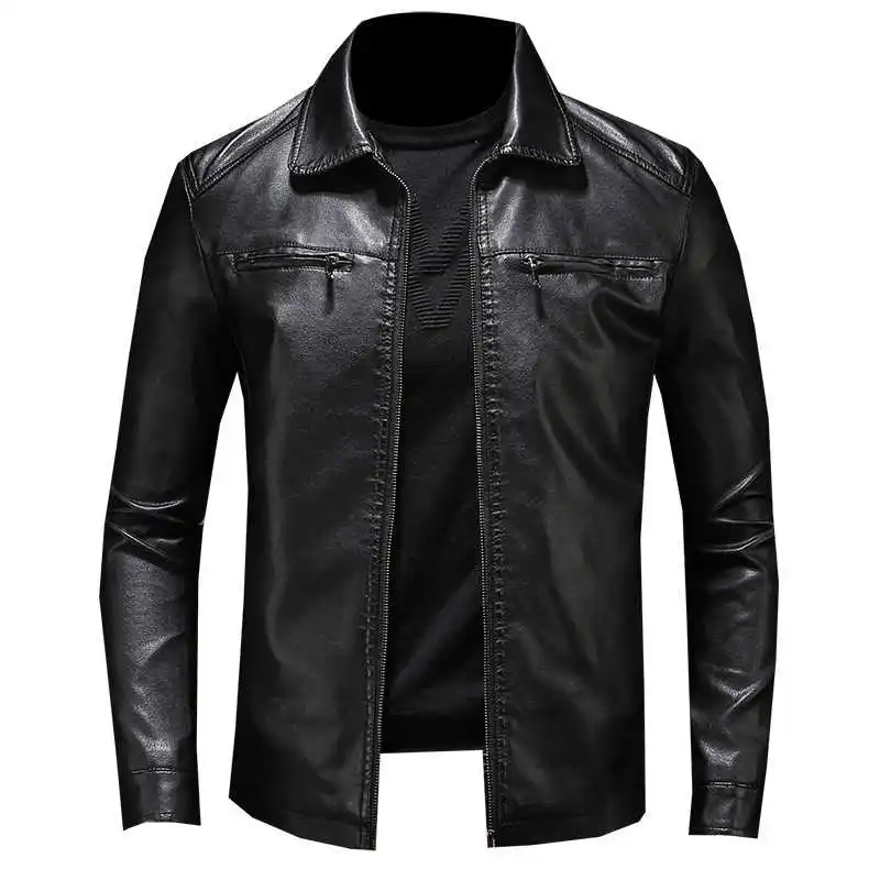 

2021 New Motorcycle Leather Jacket Men Autumn Turn-down Collar Business Casual Slim Male Leather Clothes Plus Size PU Coats