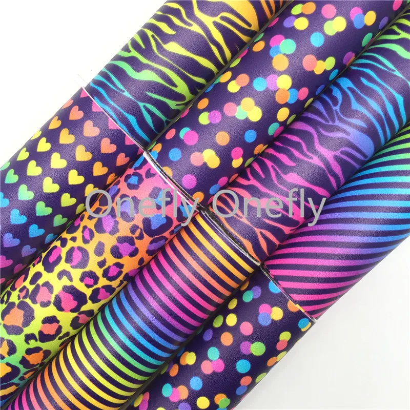 Onefly Радуга нагревает точки полосы Леопард Зебра печатная синтетическая кожа