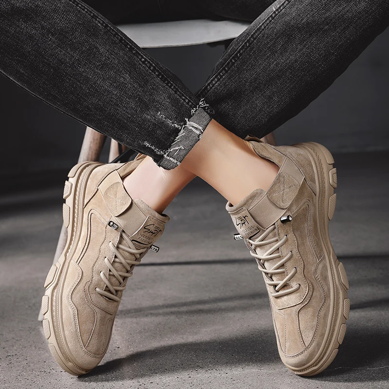 Кожаная мужская повседневная обувь Модная на плоской подошве из коровьей замши